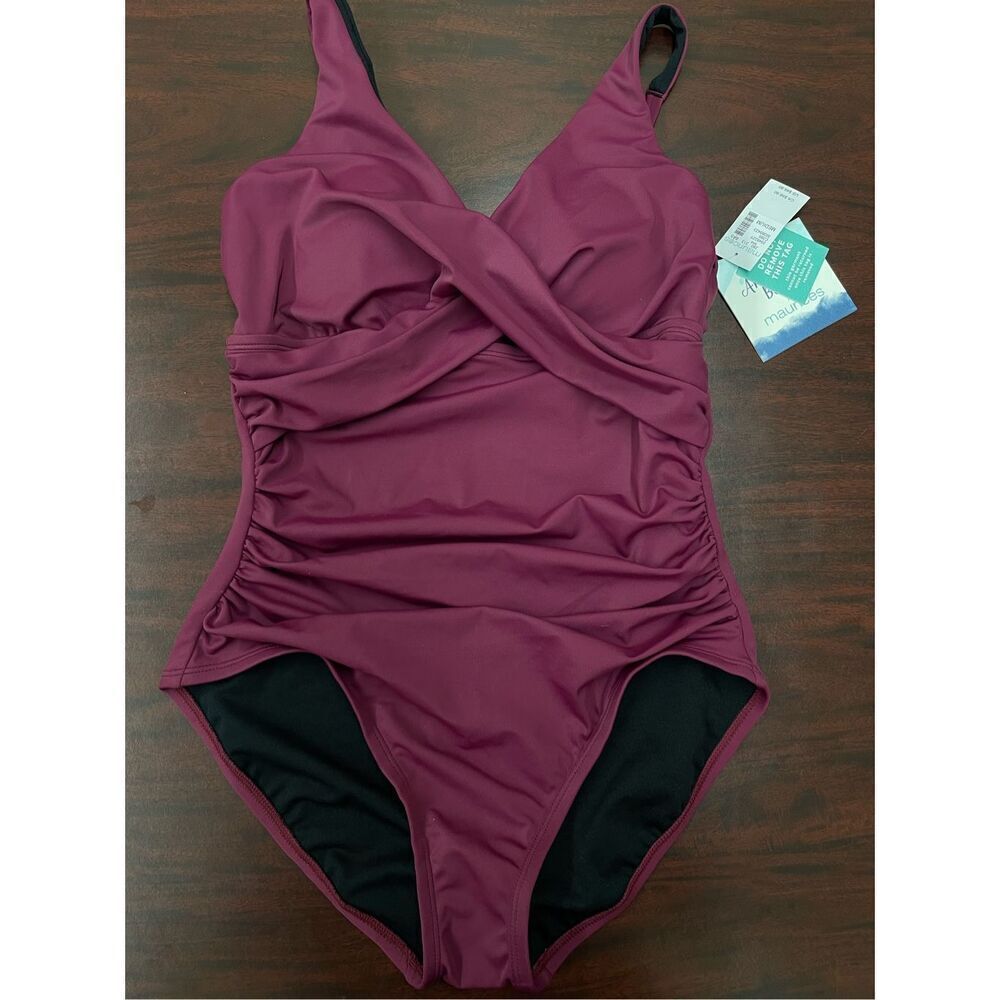 NWT American Beach X Maurices One Piece Shirred Front Swim in Plum Size Medium
